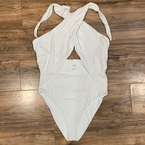 NWT JMP The Label Women's Santorini One Piece White Wrap Halter Swimsuit